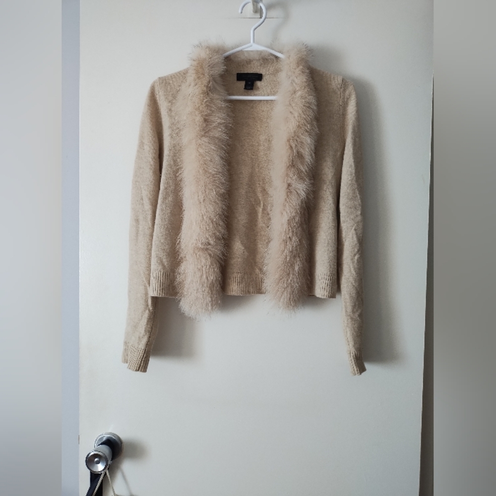 SAKS FIFTH AVENUE 100% Cashmere Fox Fur Trim Cardigan XS
